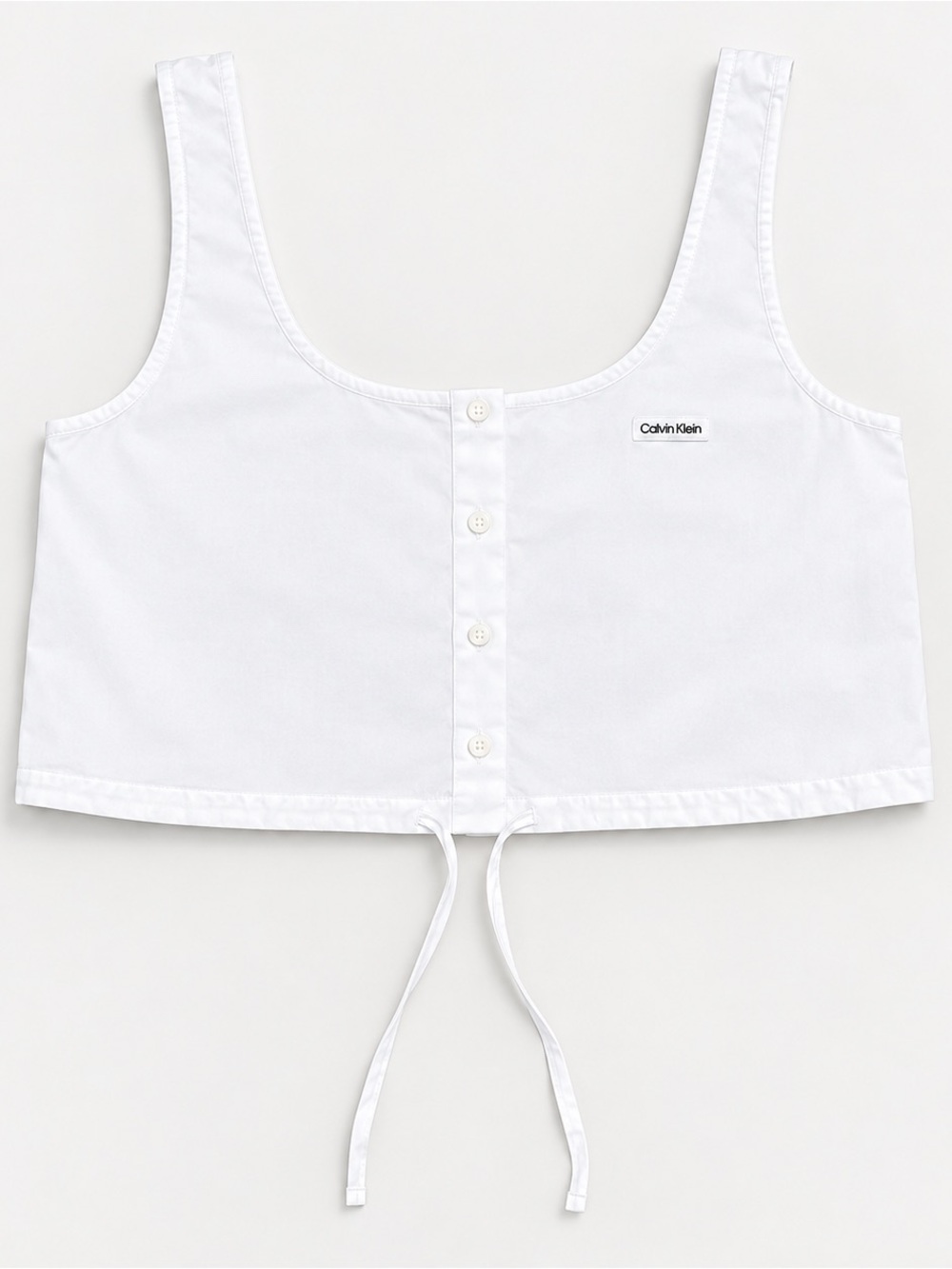 Calvin Klein White Button-Front Crop Tank with Tie Hem